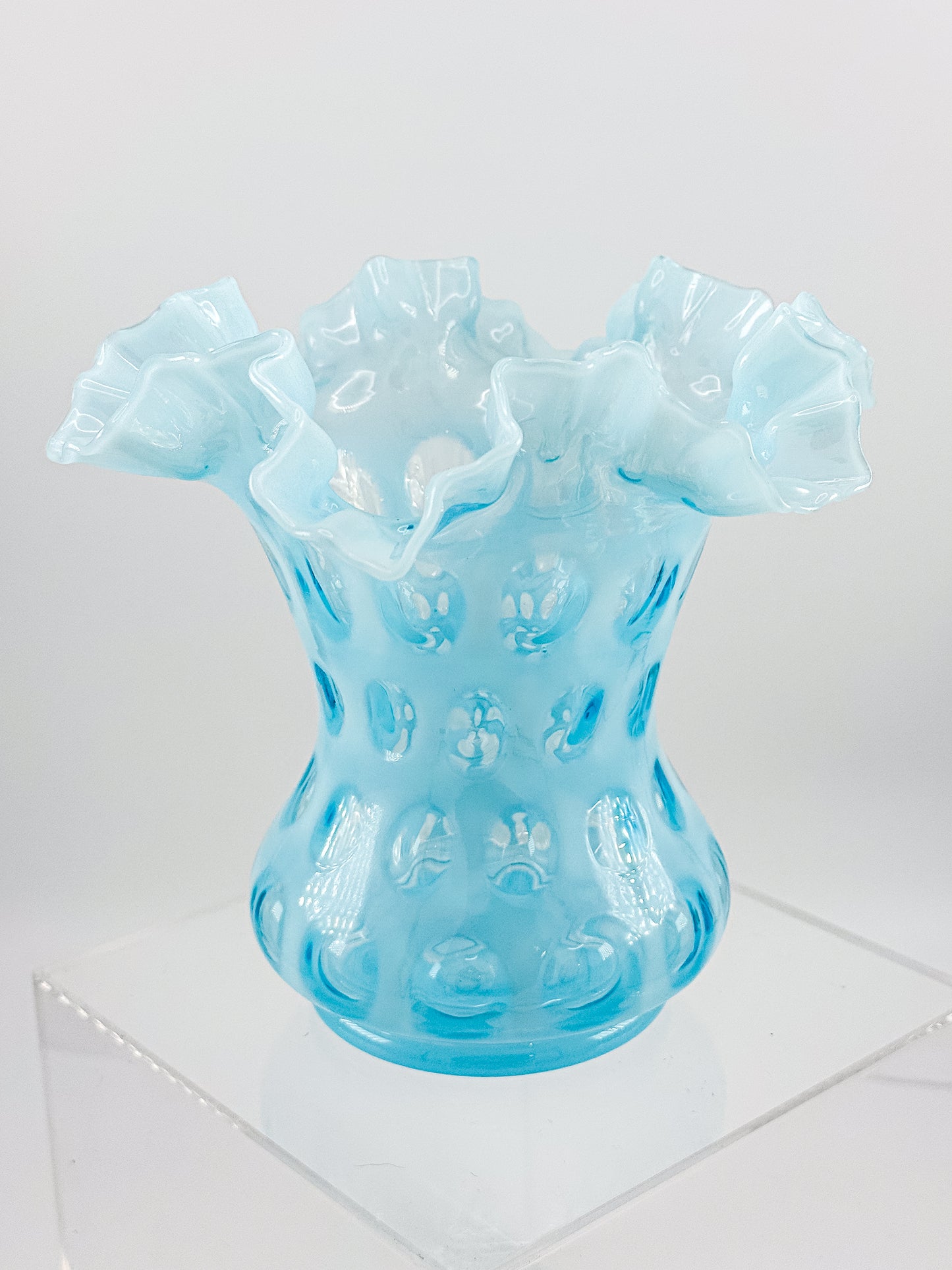 Vintage Fenton Coin Dot Blue Opalescent Vase