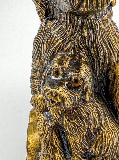 Vintage Bronze-Tone Dog & Pup Figurine with Orange Eyes — Hollow Base