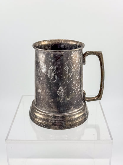 Vintage Metal Tankard Mug — Engraved Monogram GP, Clear Bottom, Made in Hong Kong