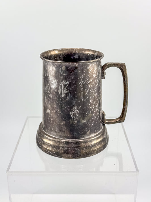 Vintage Metal Tankard Mug — Engraved Monogram GP, Clear Bottom, Made in Hong Kong