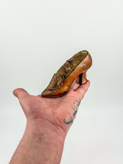 Antique Miniature Shoe Pin Cushion with Embossed Medallion
