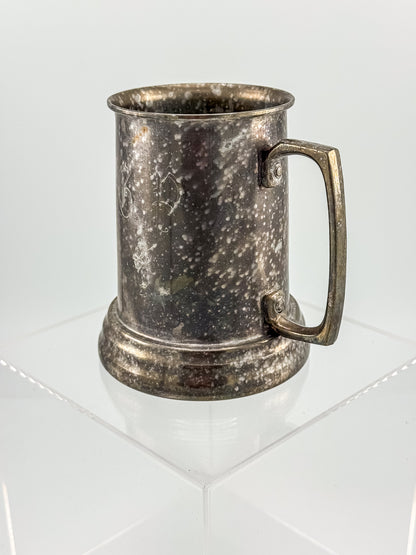 Vintage Metal Tankard Mug — Engraved Monogram GP, Clear Bottom, Made in Hong Kong