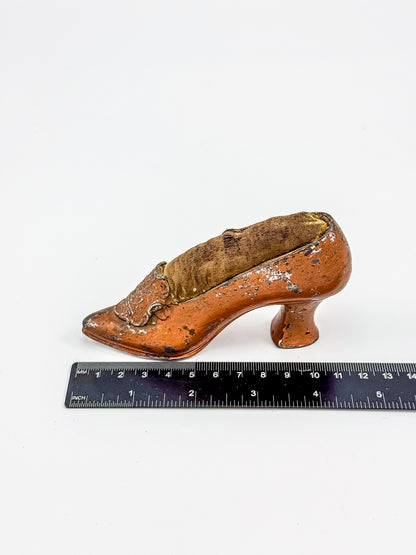 Antique Miniature Shoe Pin Cushion with Embossed Medallion