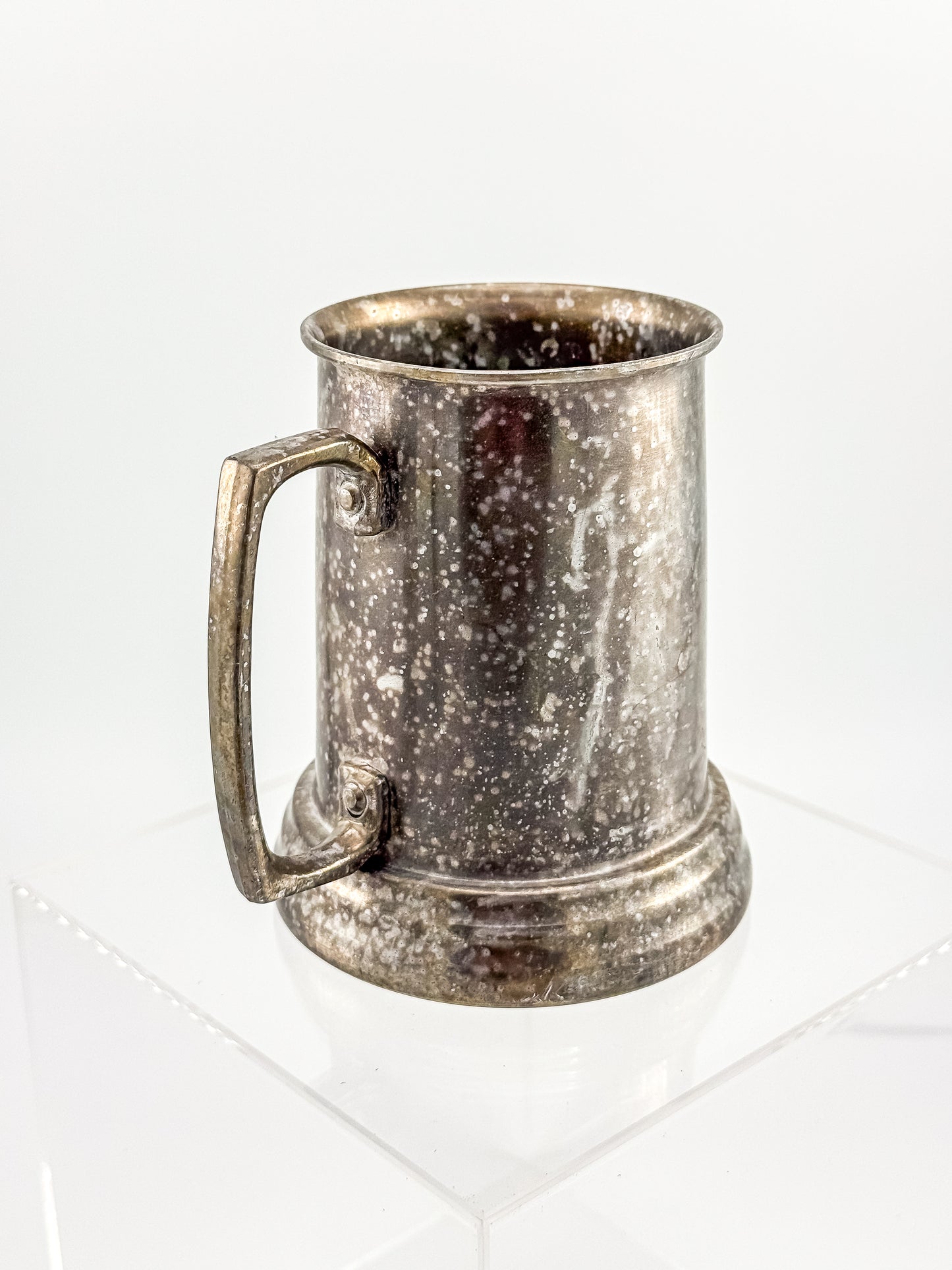 Vintage Metal Tankard Mug — Engraved Monogram GP, Clear Bottom, Made in Hong Kong