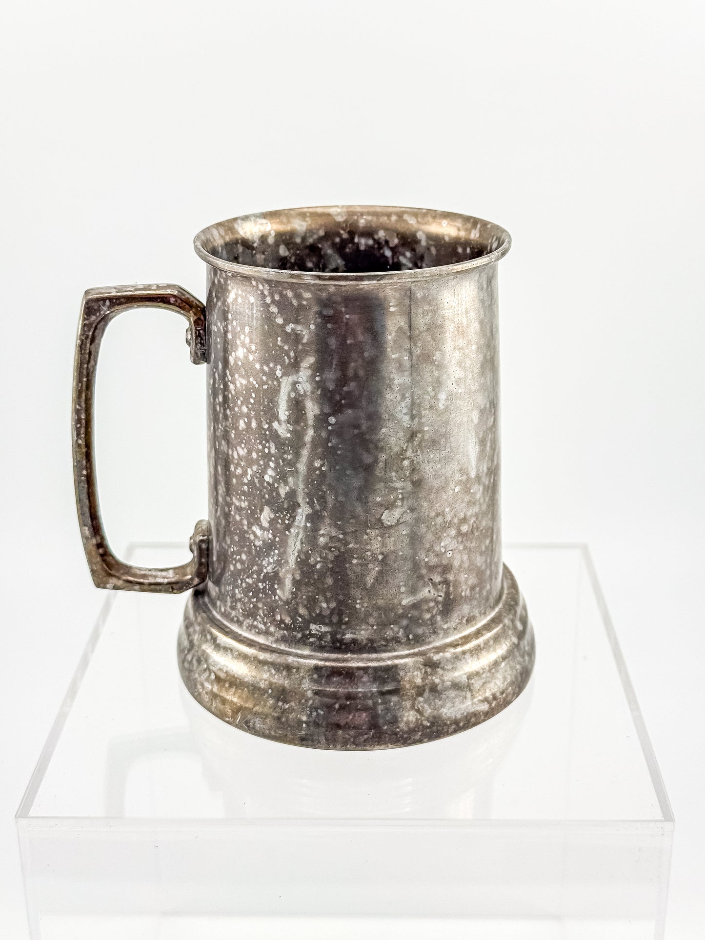 Vintage Metal Tankard Mug — Engraved Monogram GP, Clear Bottom, Made in Hong Kong