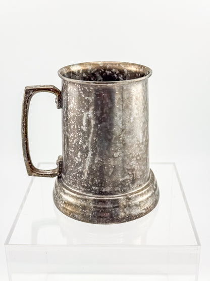 Vintage Metal Tankard Mug — Engraved Monogram GP, Clear Bottom, Made in Hong Kong