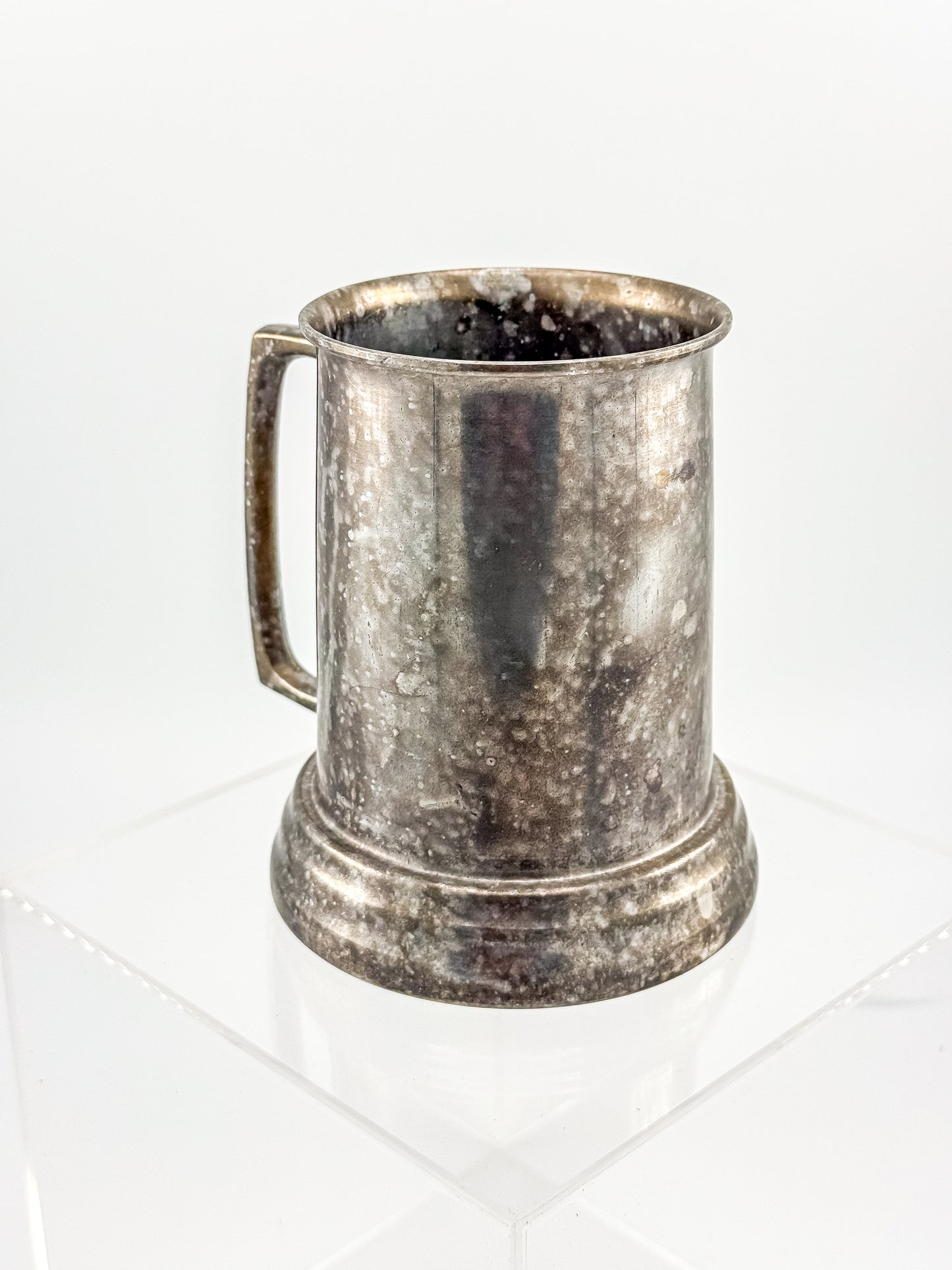 Vintage Metal Tankard Mug — Engraved Monogram GP, Clear Bottom, Made in Hong Kong
