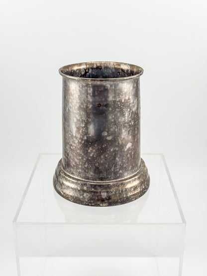 Vintage Metal Tankard Mug — Engraved Monogram GP, Clear Bottom, Made in Hong Kong