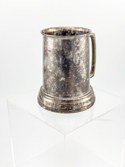 Vintage Metal Tankard Mug — Engraved Monogram GP, Clear Bottom, Made in Hong Kong