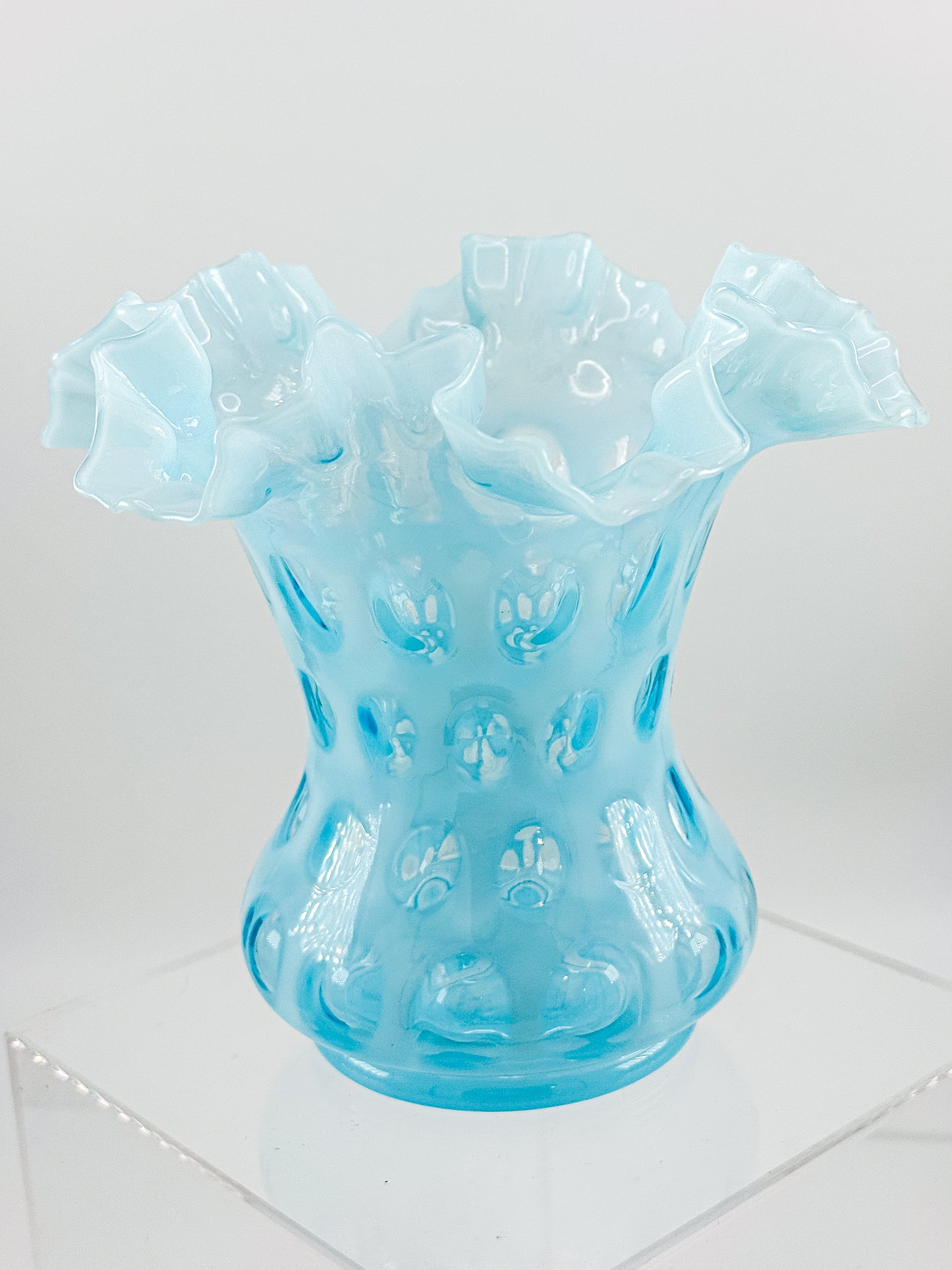 Vintage Fenton Coin Dot Blue Opalescent Vase