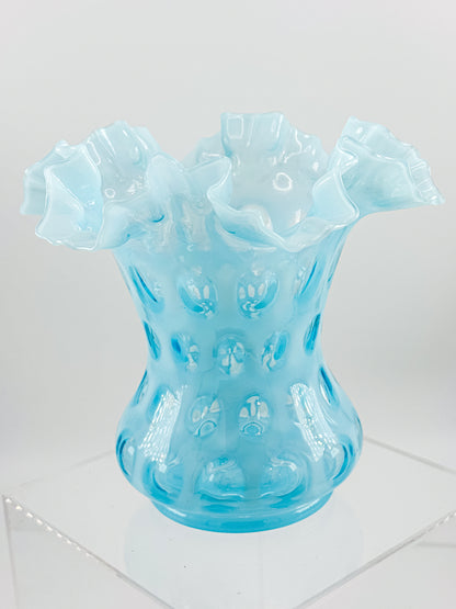 Vintage Fenton Coin Dot Blue Opalescent Vase