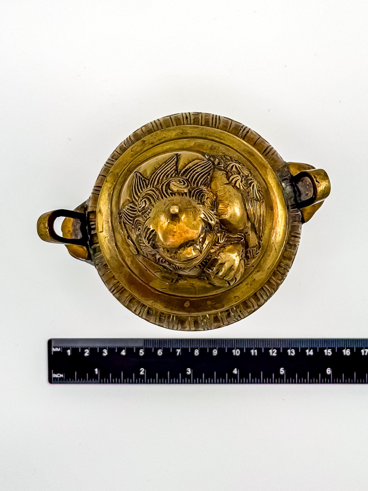 Vintage Brass Foo Dog Tripod Incense Burner with Lid