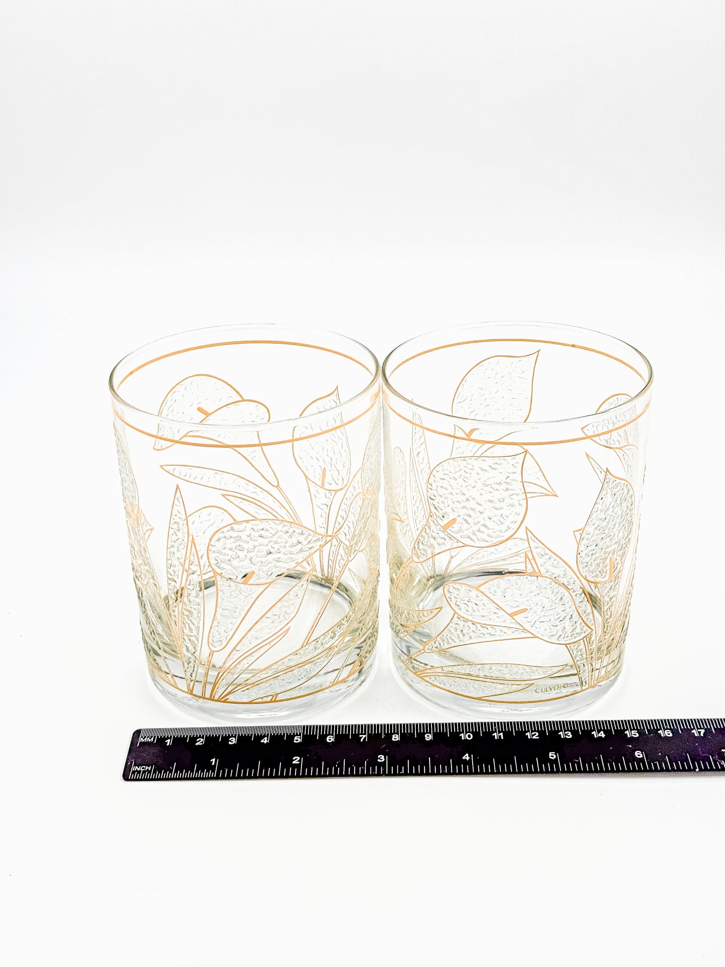 Culver "Ice Flower" Calla Lily 22k Gold Rocks Glasses — Set of 2