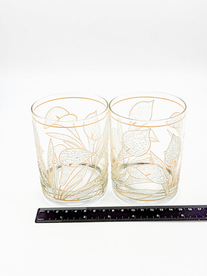 Culver "Ice Flower" Calla Lily 22k Gold Rocks Glasses — Set of 2