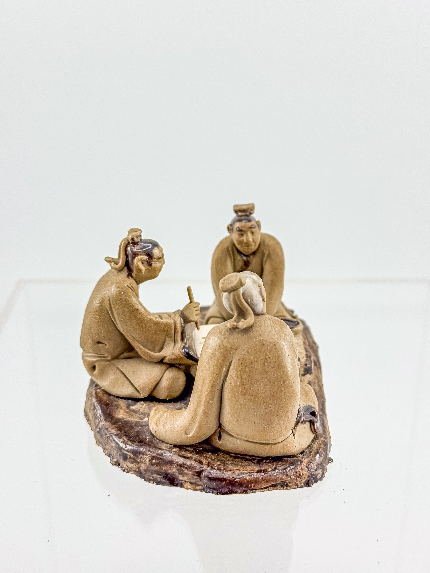 Vintage Chinese Mudman Figurine Group — Three Scholars Playing Go