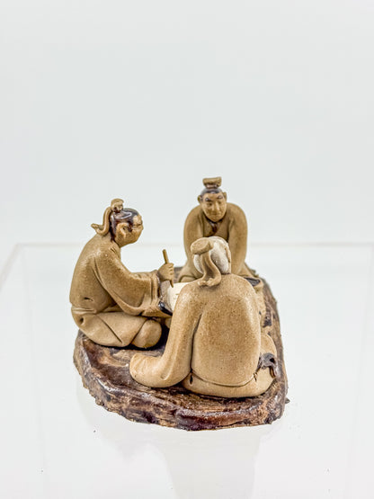 Vintage Chinese Mudman Figurine Group — Three Scholars Playing Go