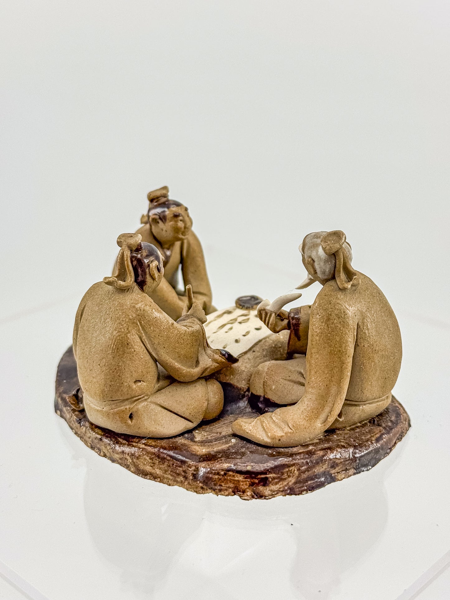 Vintage Chinese Mudman Figurine Group — Three Scholars Playing Go