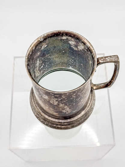 Vintage Metal Tankard Mug — Engraved Monogram GP, Clear Bottom, Made in Hong Kong