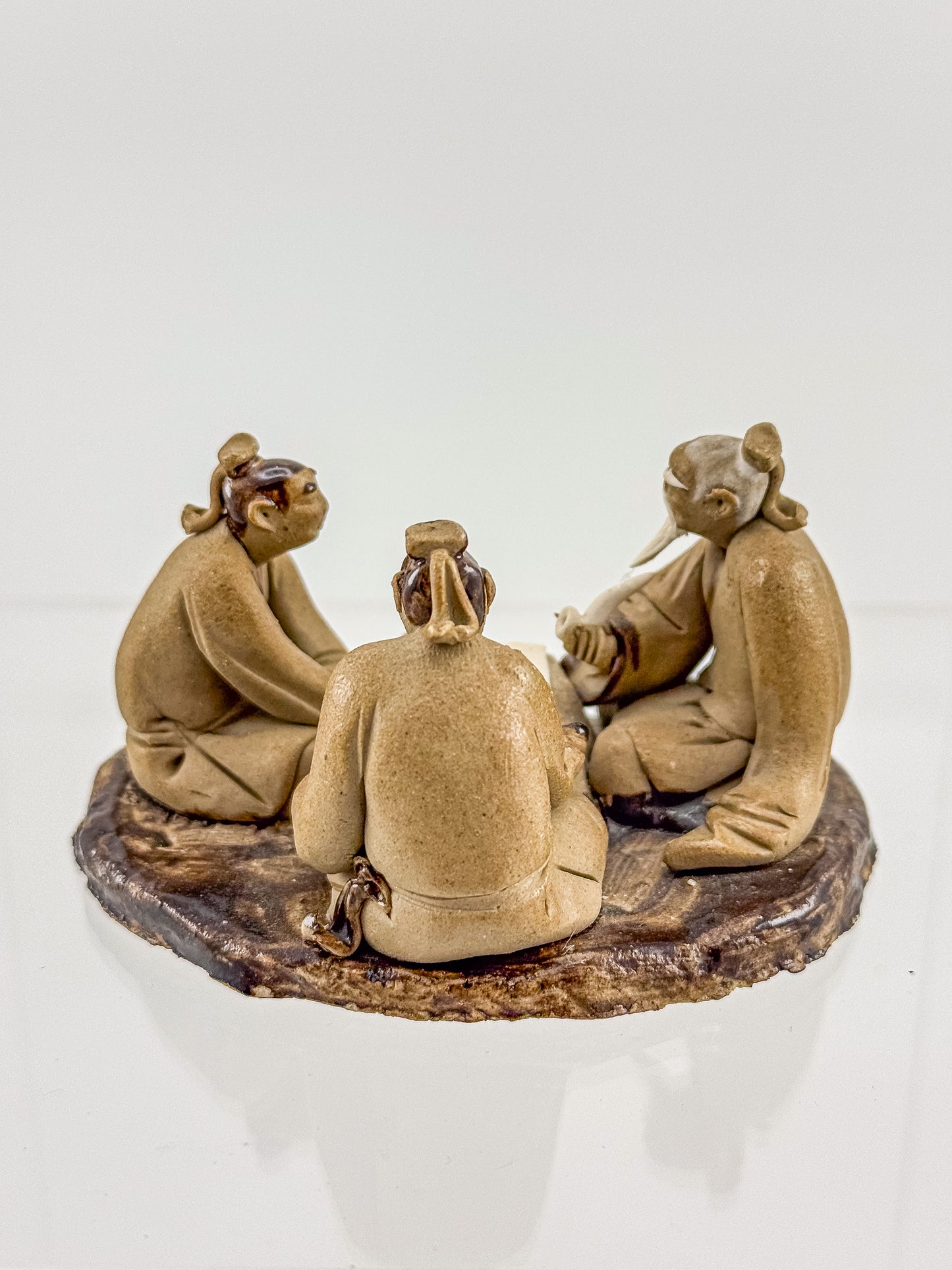 Vintage Chinese Mudman Figurine Group — Three Scholars Playing Go