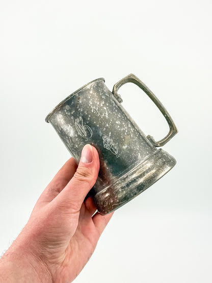 Vintage Metal Tankard Mug — Engraved Monogram GP, Clear Bottom, Made in Hong Kong