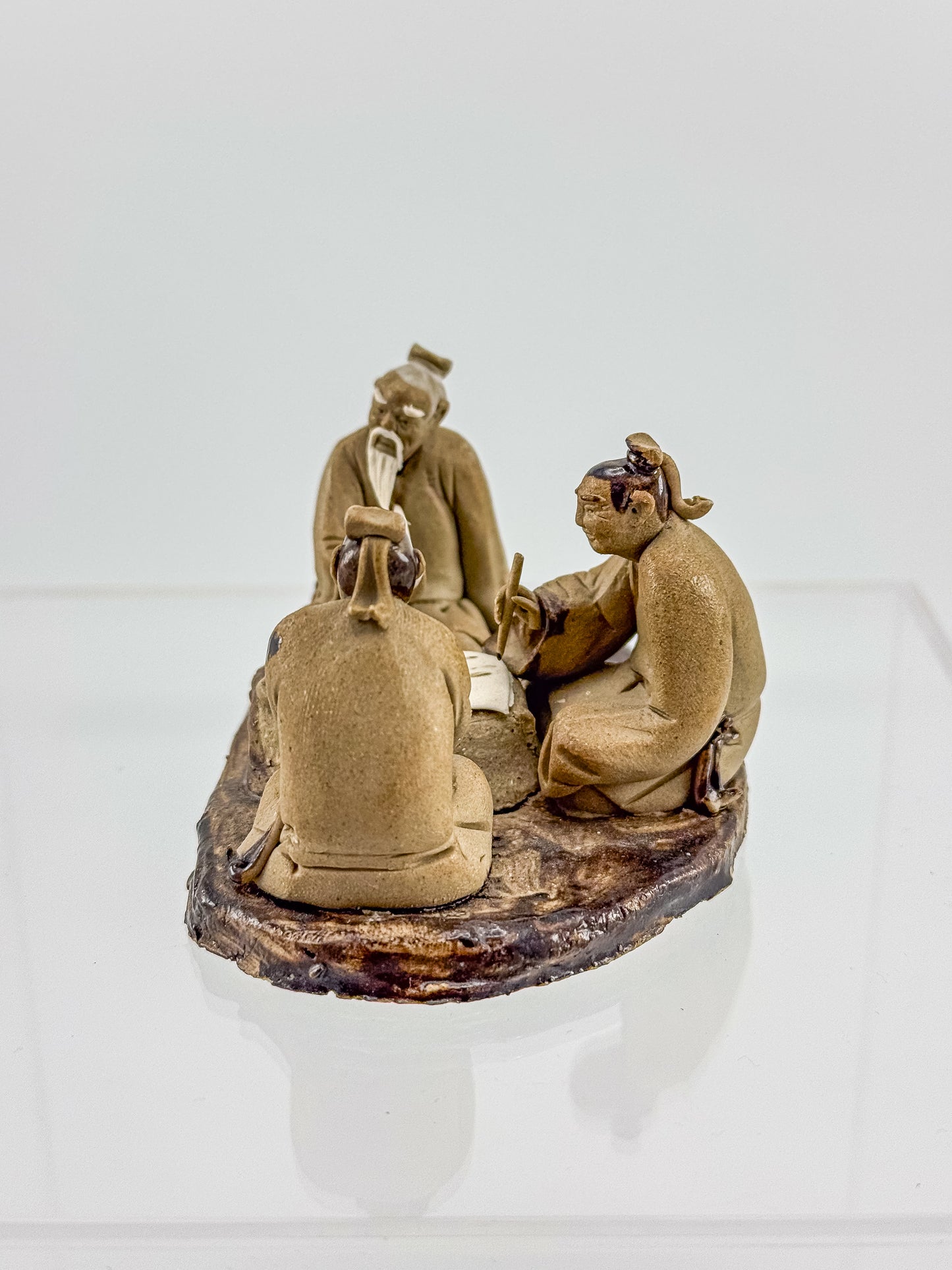 Vintage Chinese Mudman Figurine Group — Three Scholars Playing Go
