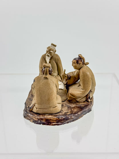 Vintage Chinese Mudman Figurine Group — Three Scholars Playing Go