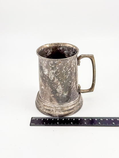 Vintage Metal Tankard Mug — Engraved Monogram GP, Clear Bottom, Made in Hong Kong