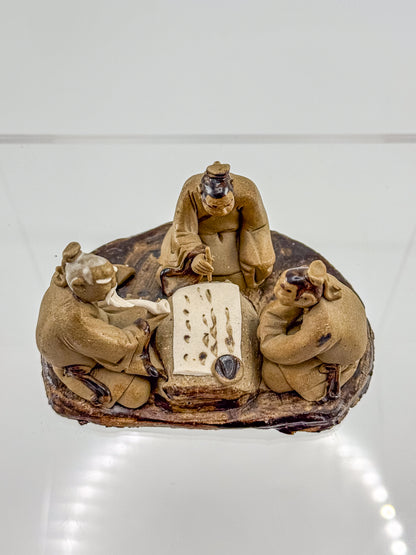 Vintage Chinese Mudman Figurine Group — Three Scholars Playing Go