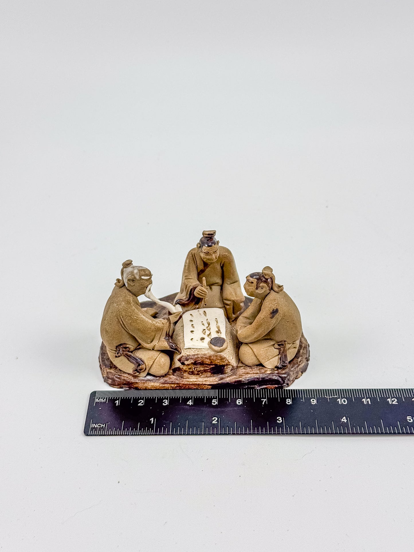 Vintage Chinese Mudman Figurine Group — Three Scholars Playing Go