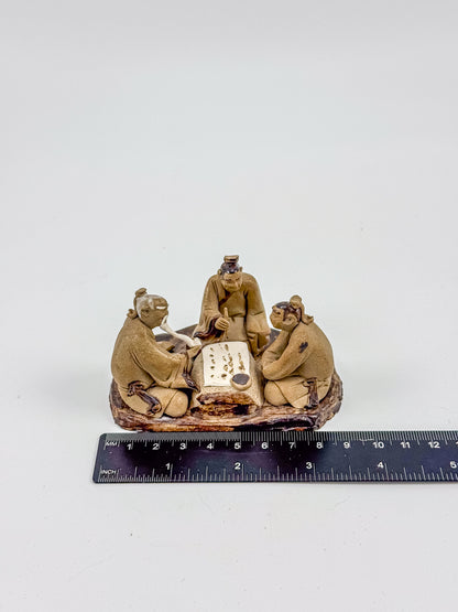 Vintage Chinese Mudman Figurine Group — Three Scholars Playing Go