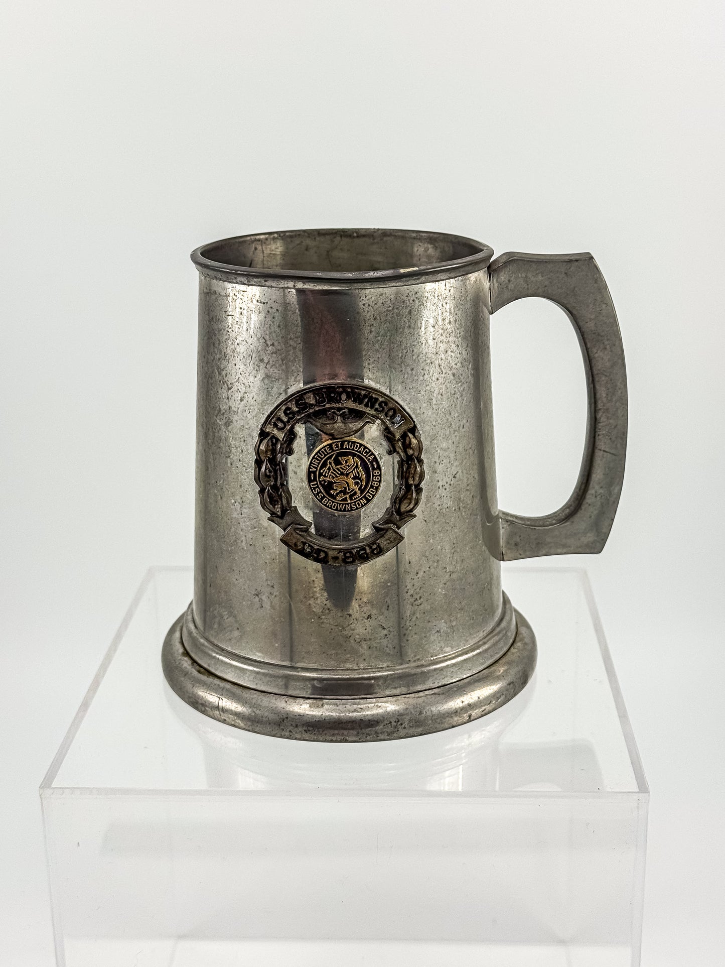 Vintage English Pewter USS Brownson DD-868 Naval Commemorative Tankard — Sheffield, Clear Bottom