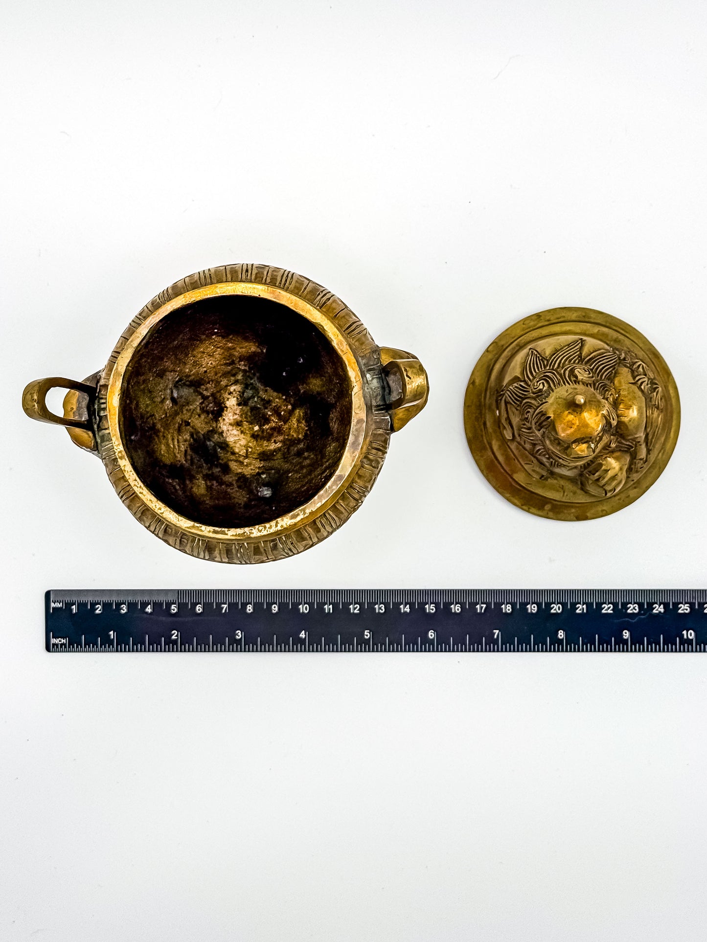 Vintage Brass Foo Dog Tripod Incense Burner with Lid