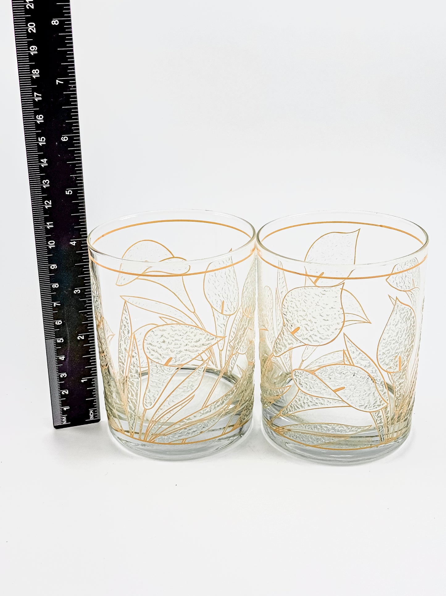 Culver "Ice Flower" Calla Lily 22k Gold Rocks Glasses — Set of 2