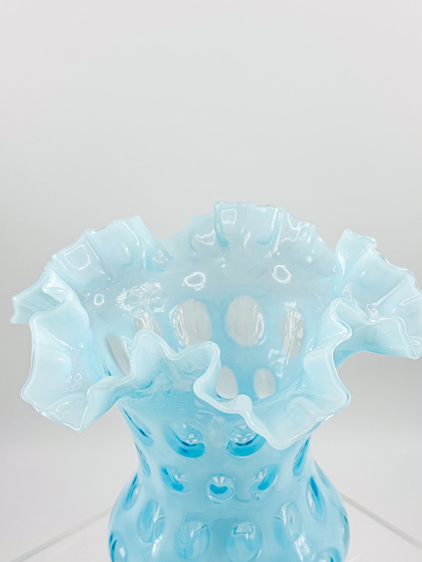Vintage Fenton Coin Dot Blue Opalescent Vase