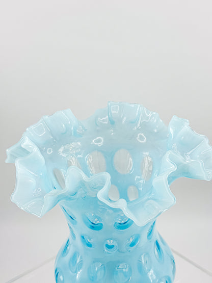 Vintage Fenton Coin Dot Blue Opalescent Vase