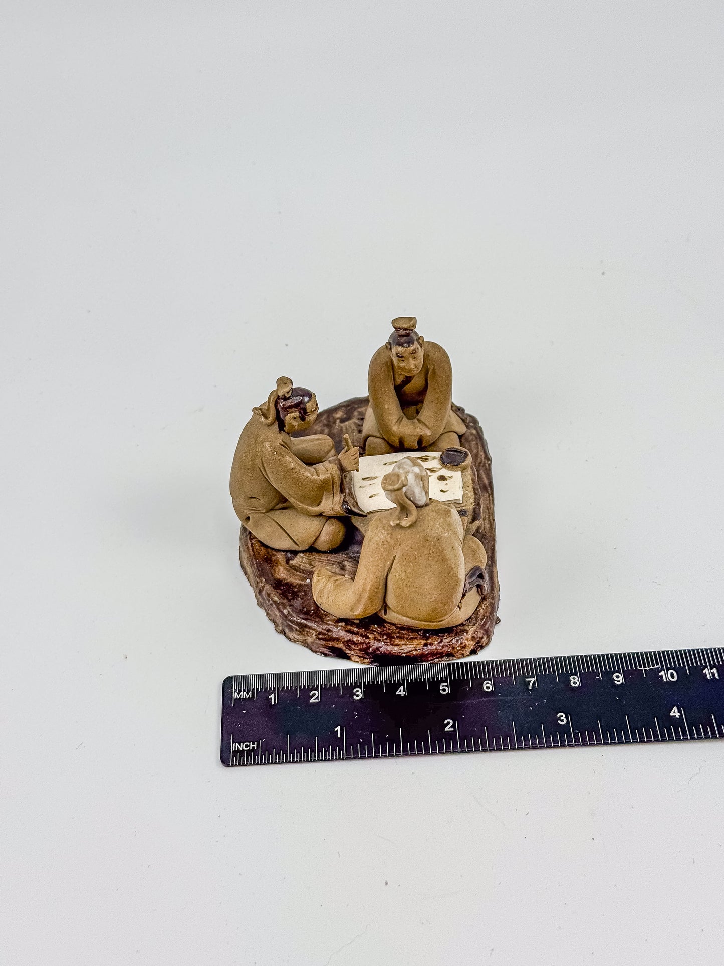 Vintage Chinese Mudman Figurine Group — Three Scholars Playing Go