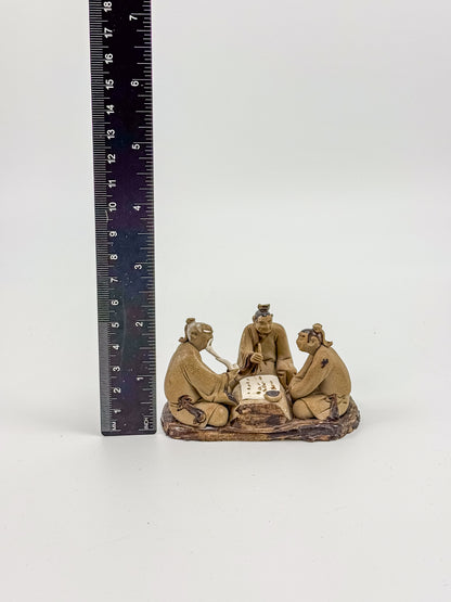 Vintage Chinese Mudman Figurine Group — Three Scholars Playing Go