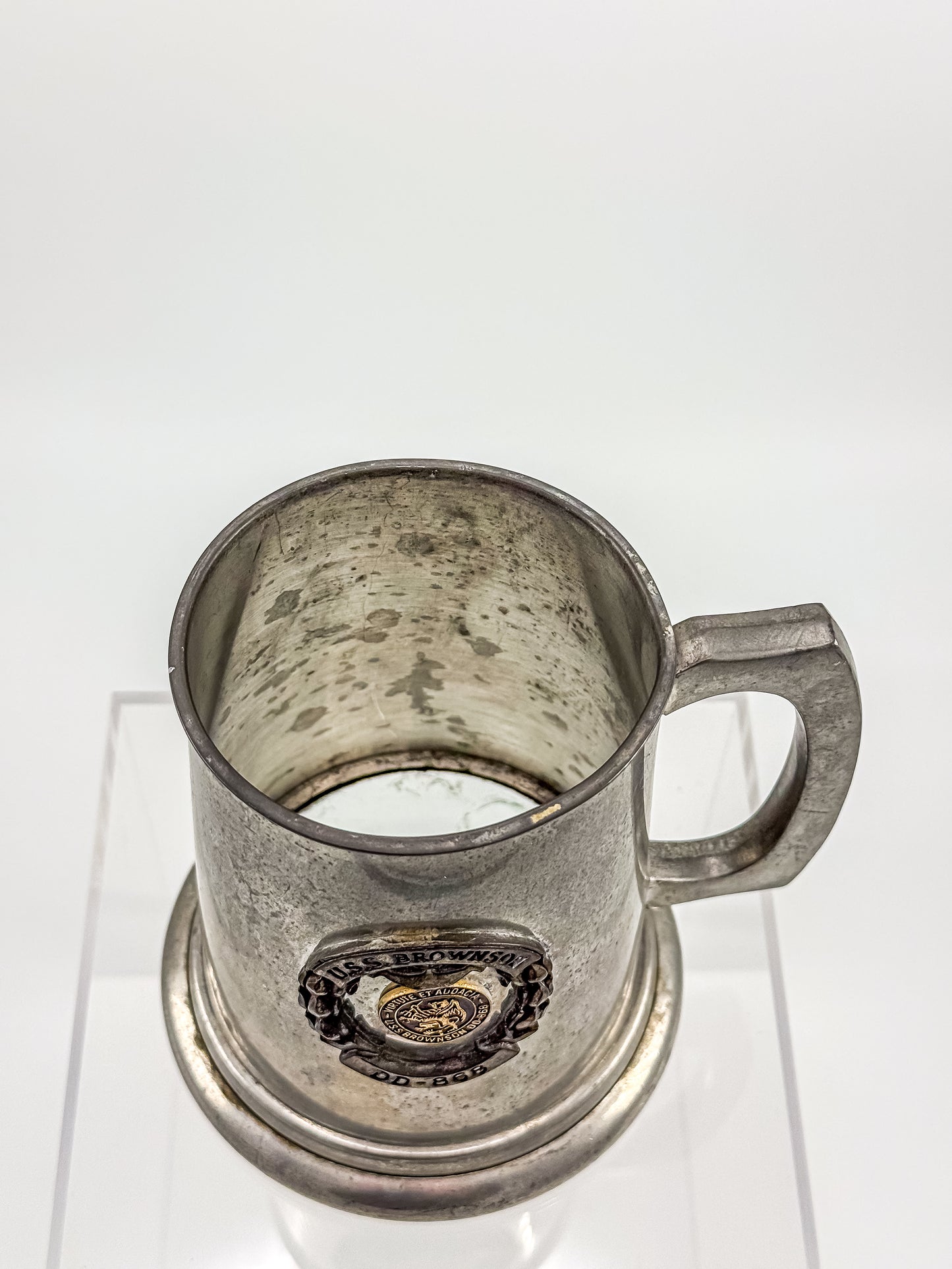 Vintage English Pewter USS Brownson DD-868 Naval Commemorative Tankard — Sheffield, Clear Bottom