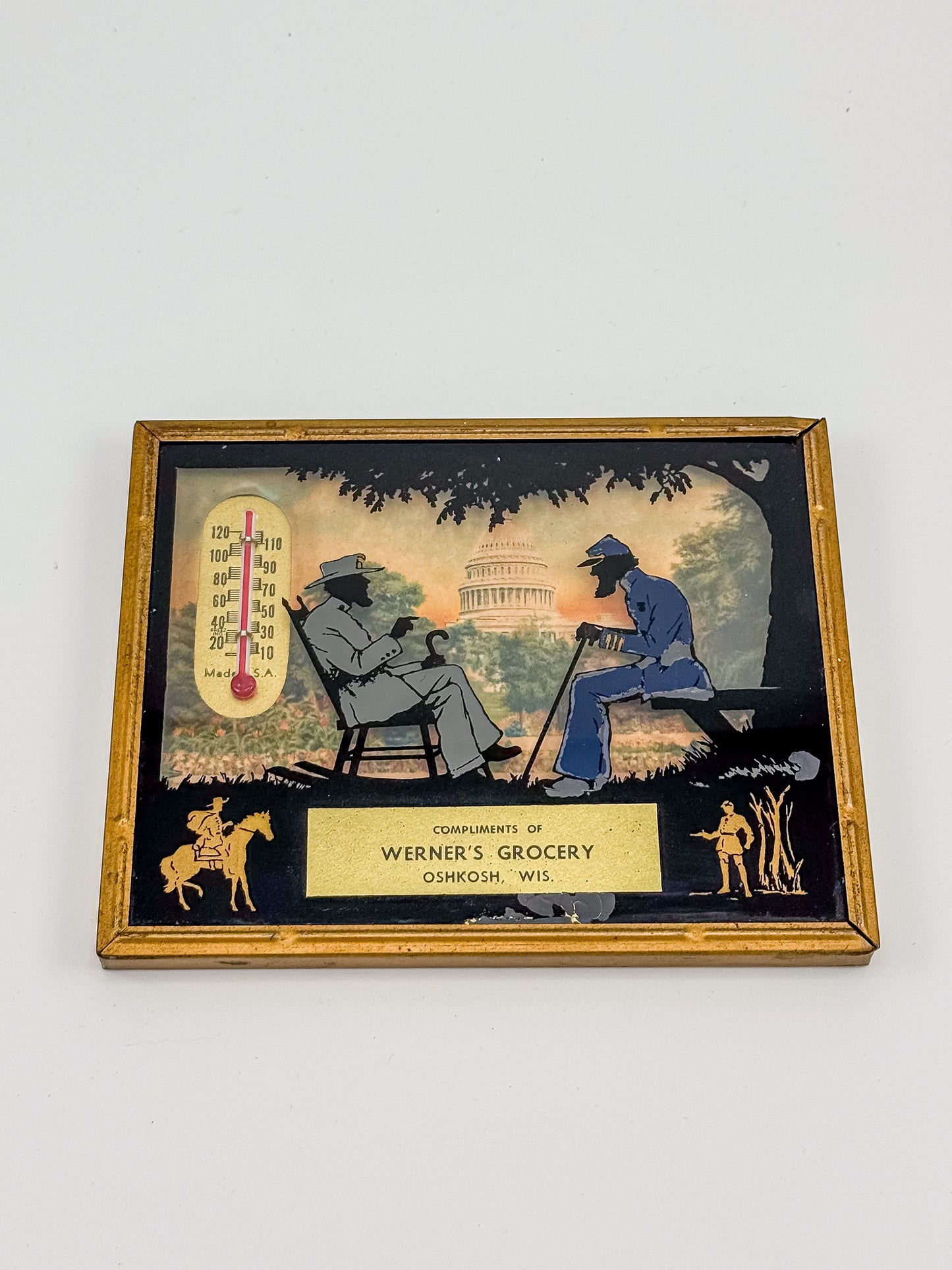 Vintage Civil War Advertising Thermometer — Werner's Grocery, Oshkosh WI