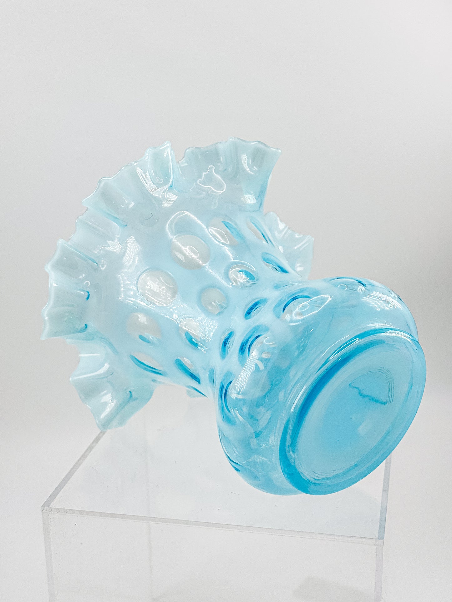 Vintage Fenton Coin Dot Blue Opalescent Vase