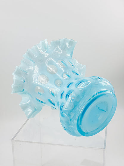 Vintage Fenton Coin Dot Blue Opalescent Vase
