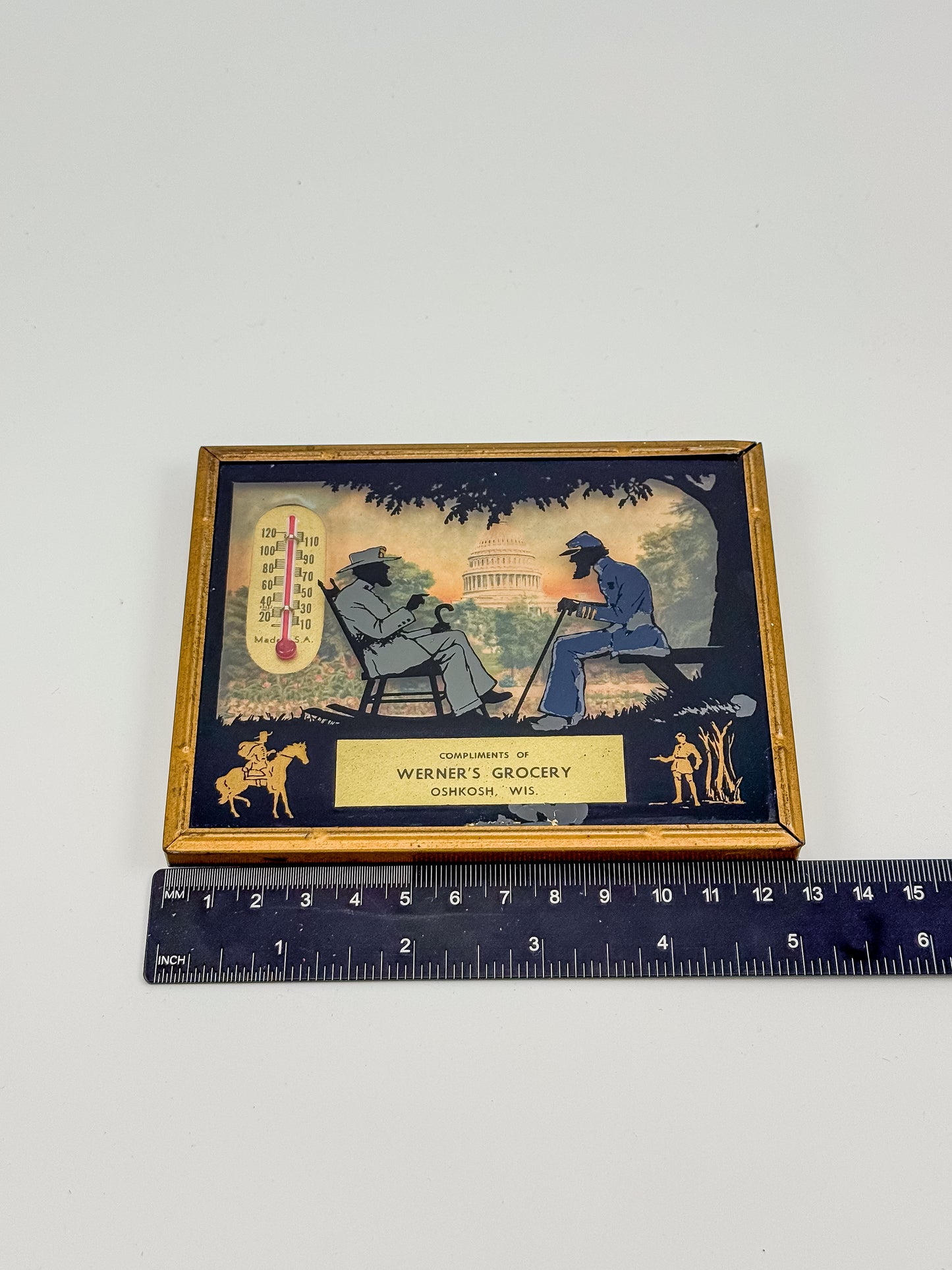 Vintage Civil War Advertising Thermometer — Werner's Grocery, Oshkosh WI