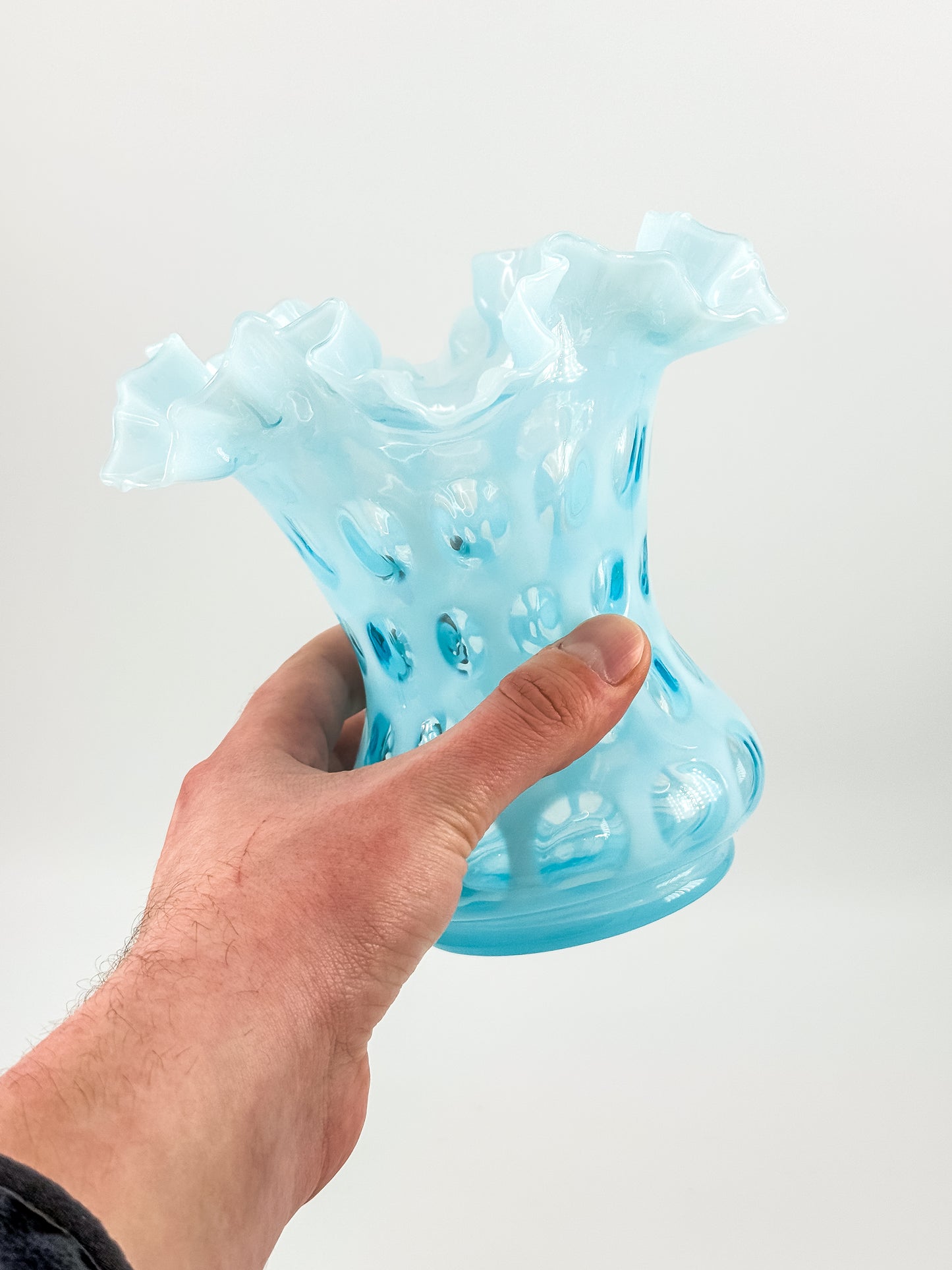 Vintage Fenton Coin Dot Blue Opalescent Vase