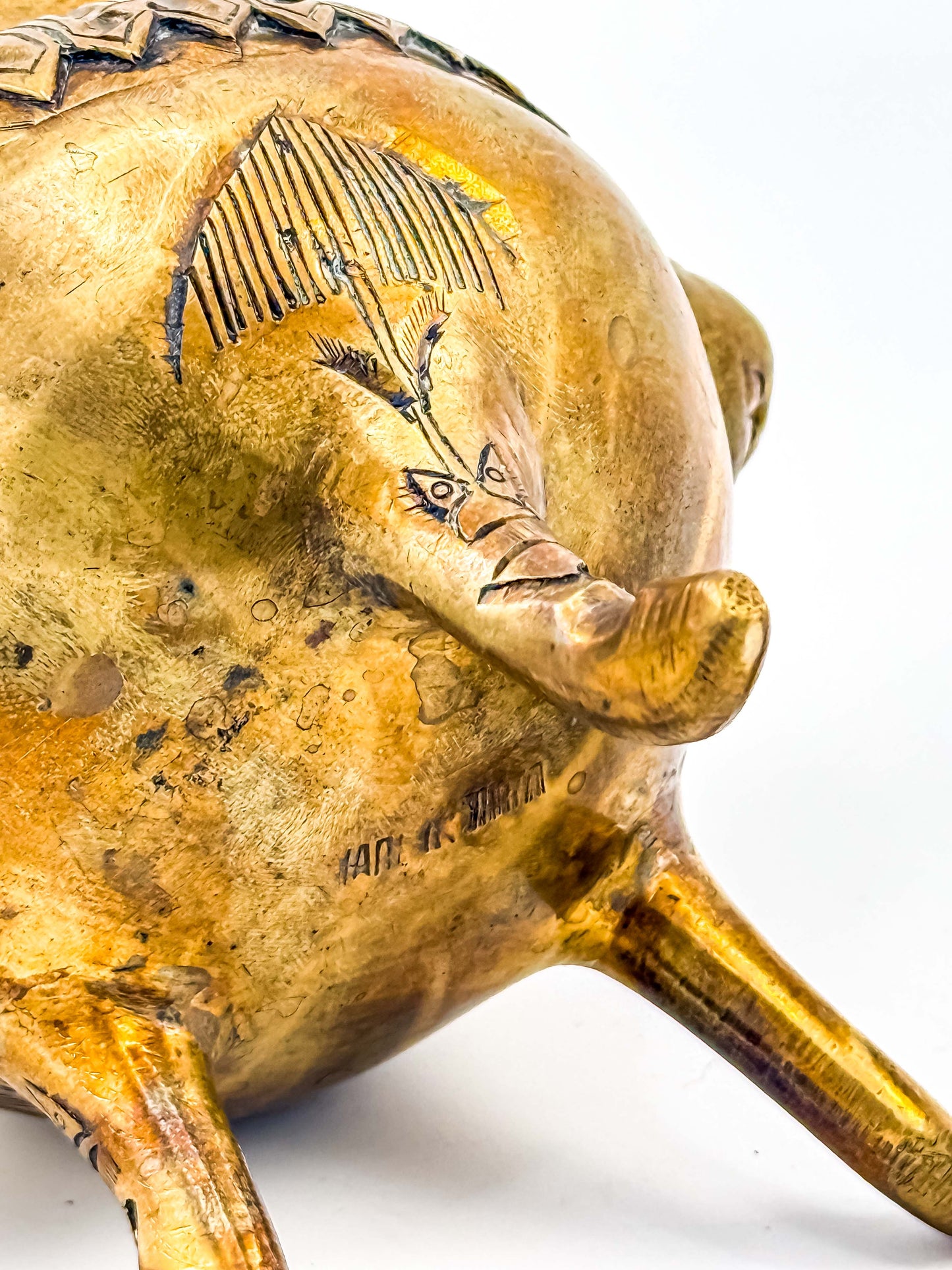 Vintage Brass Foo Dog Tripod Incense Burner with Lid