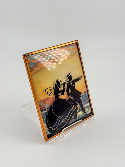 Vintage Reverse-Painted Bubble Glass Silhouette Picture — Nautical Romantic Scene
