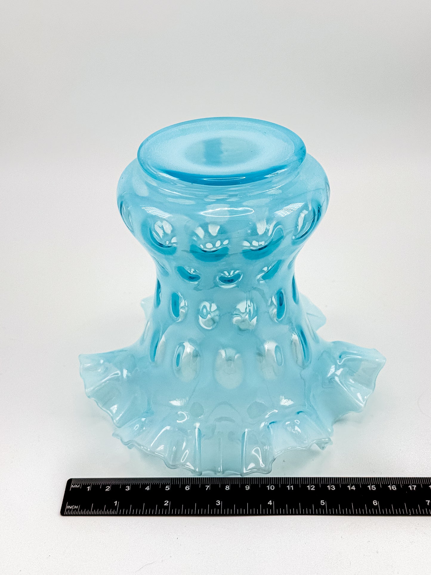Vintage Fenton Coin Dot Blue Opalescent Vase