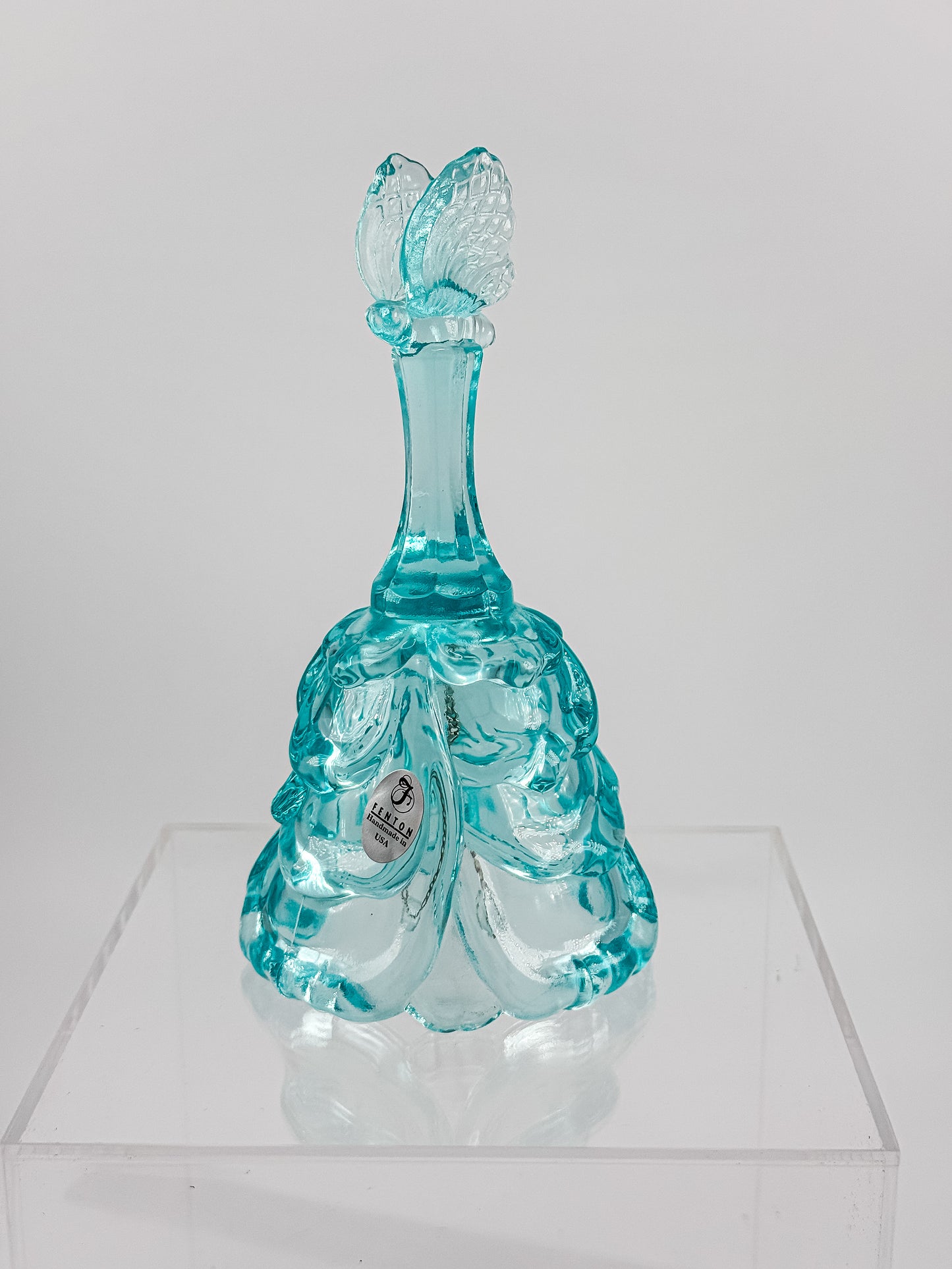 Fenton Art Glass Aqua Butterfly Bell — Handmade in USA