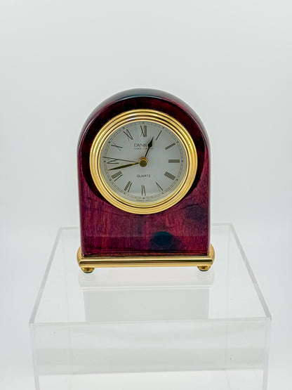 Vintage Danbury Mahogany Arch Desk Clock — Quartz, Gold-Tone Brass Base