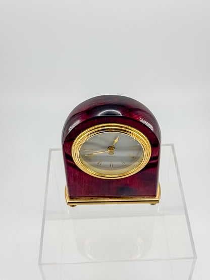 Vintage Danbury Mahogany Arch Desk Clock — Quartz, Gold-Tone Brass Base