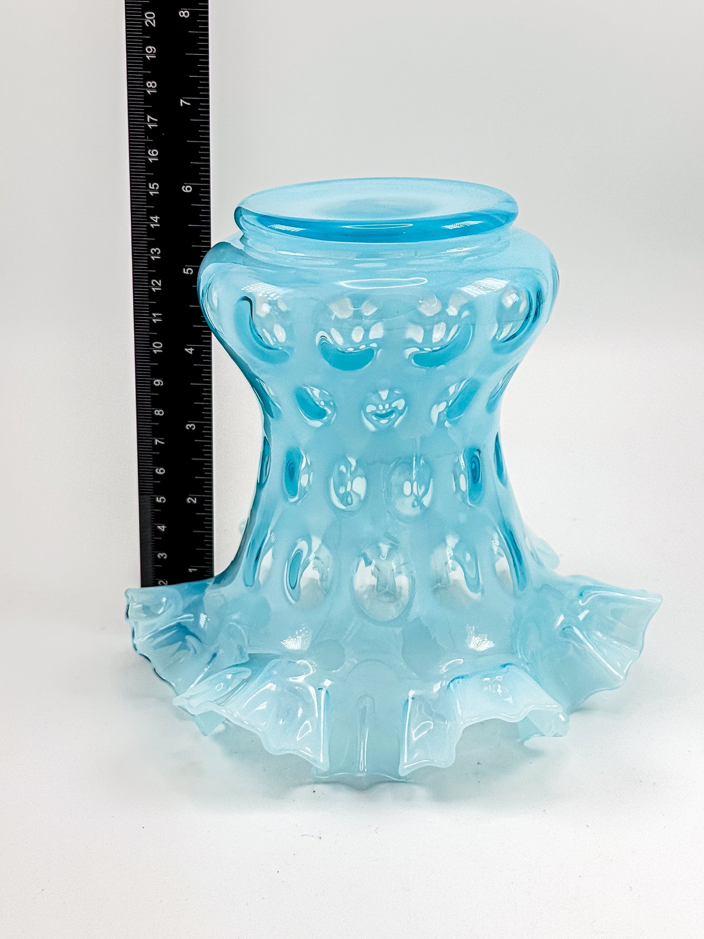 Vintage Fenton Coin Dot Blue Opalescent Vase